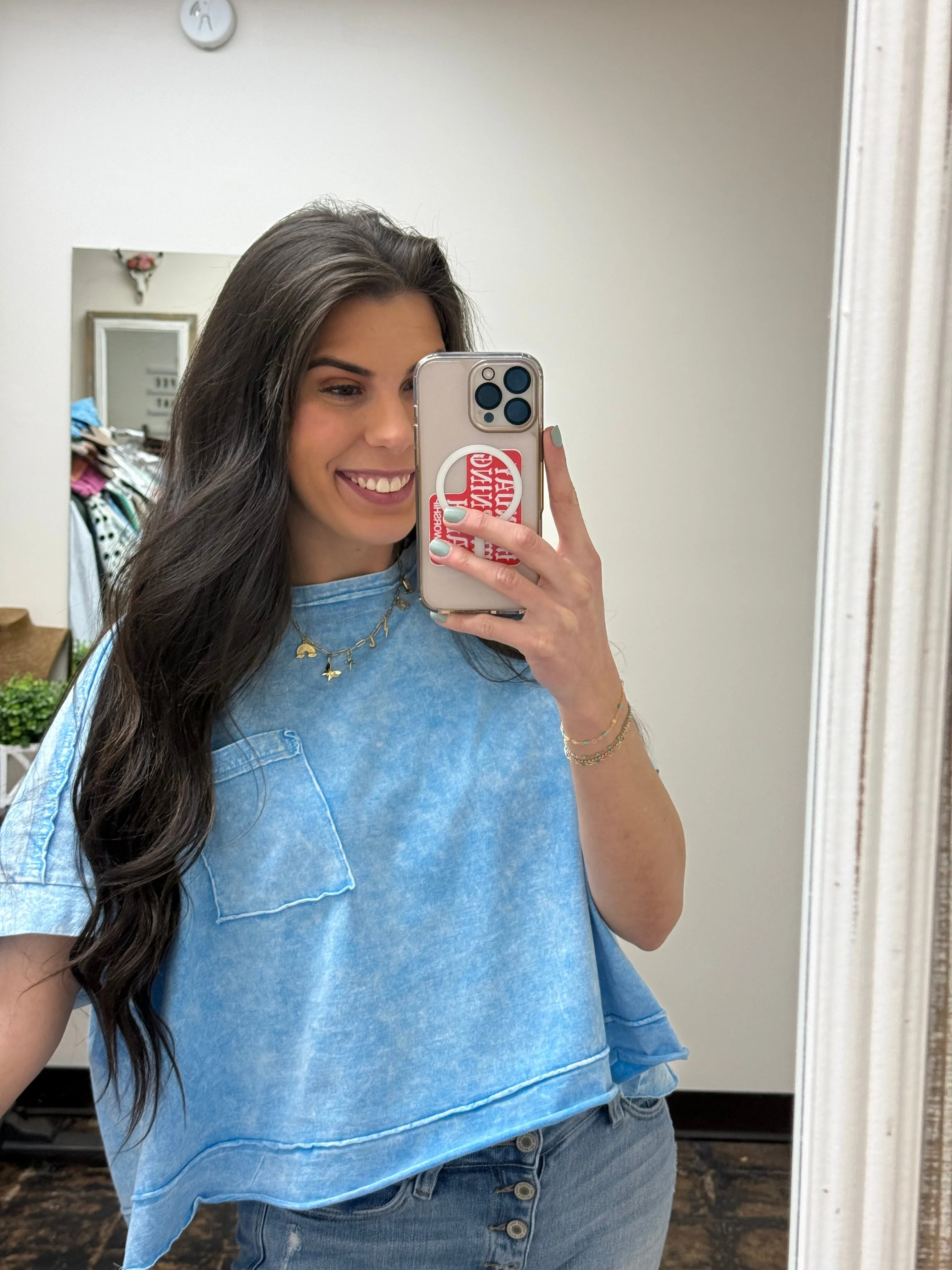 The Macyn Acid Wash Cropped Tee - Sky Blue