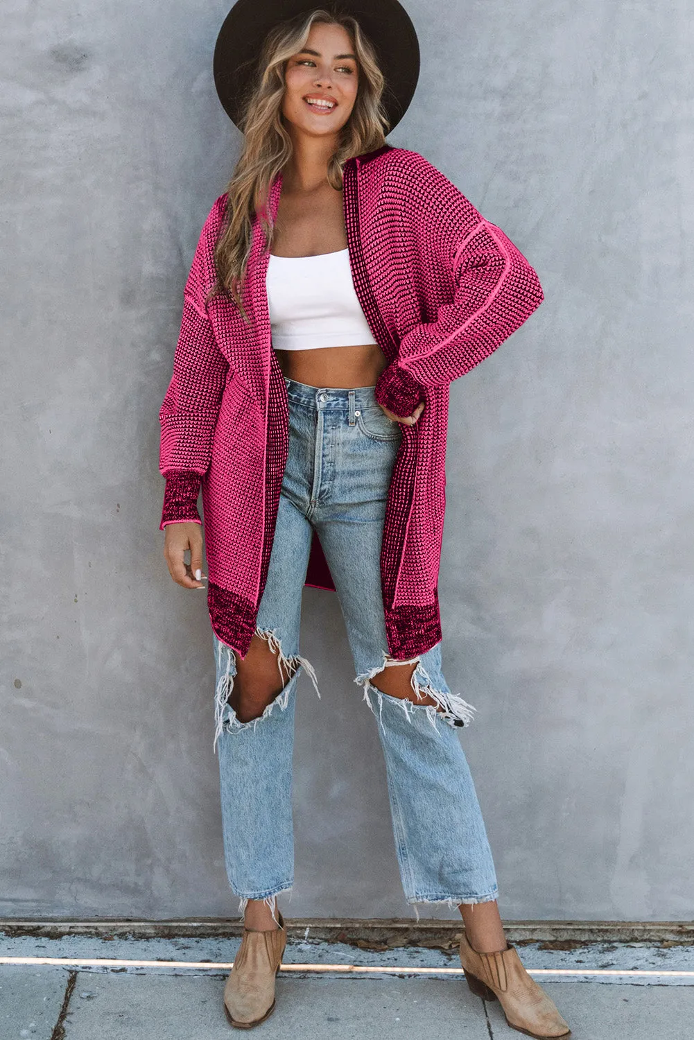 Thick and Warm Cardigan - Hot Pink