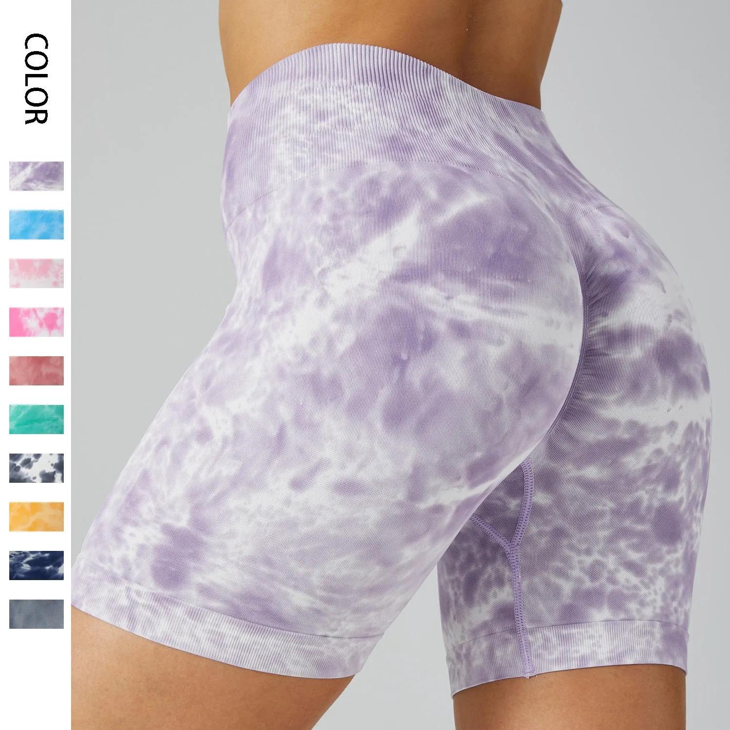 TikTok  Leggings Women's high-waisted skinny spilled dye fitness shorts Stretch hip lift yoga pants seamless breathable three-point sweatpants