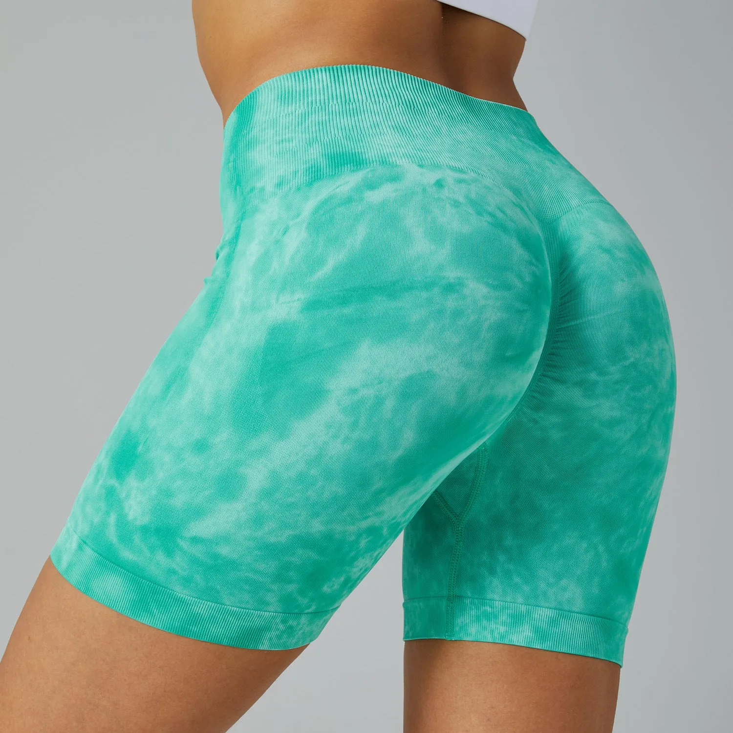 TikTok  Leggings Women's high-waisted skinny spilled dye fitness shorts Stretch hip lift yoga pants seamless breathable three-point sweatpants