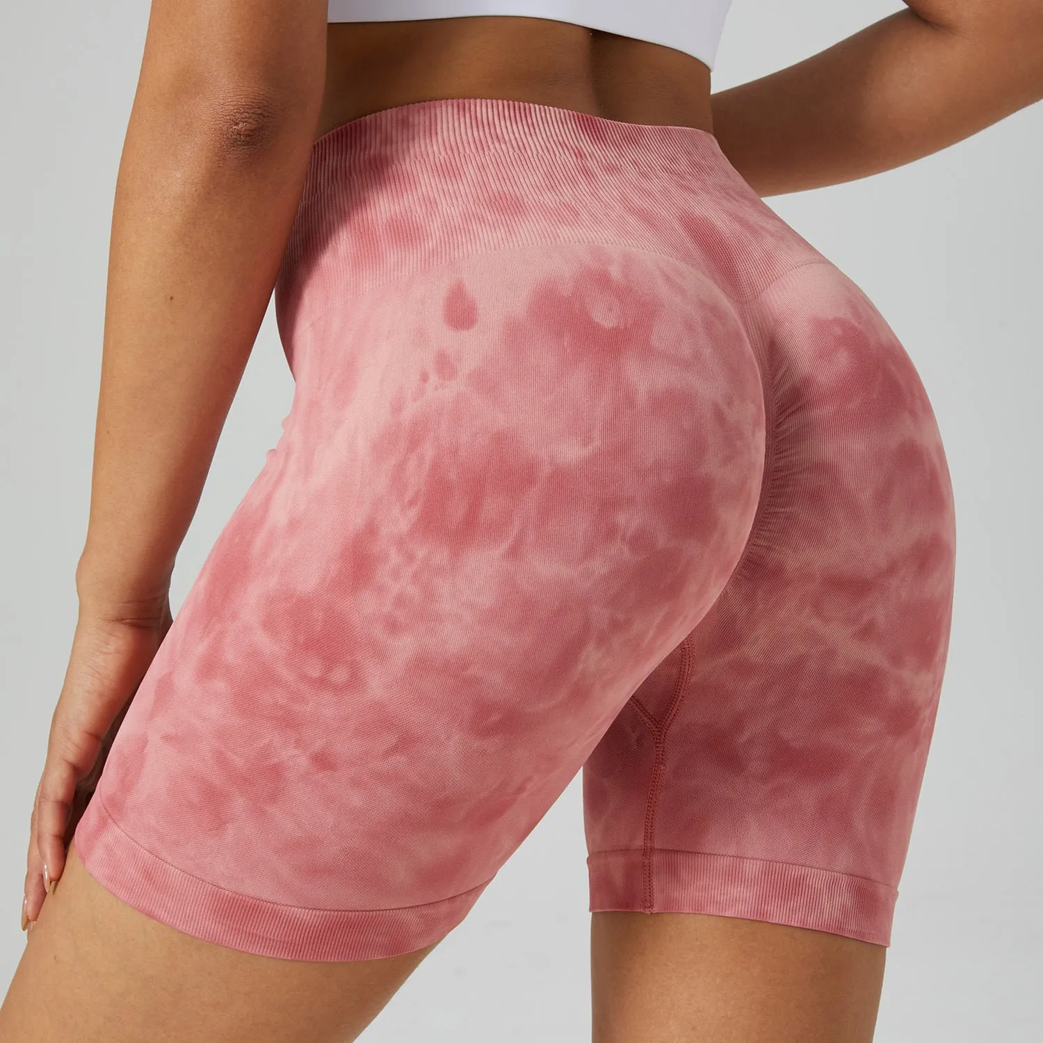 TikTok  Leggings Women's high-waisted skinny spilled dye fitness shorts Stretch hip lift yoga pants seamless breathable three-point sweatpants