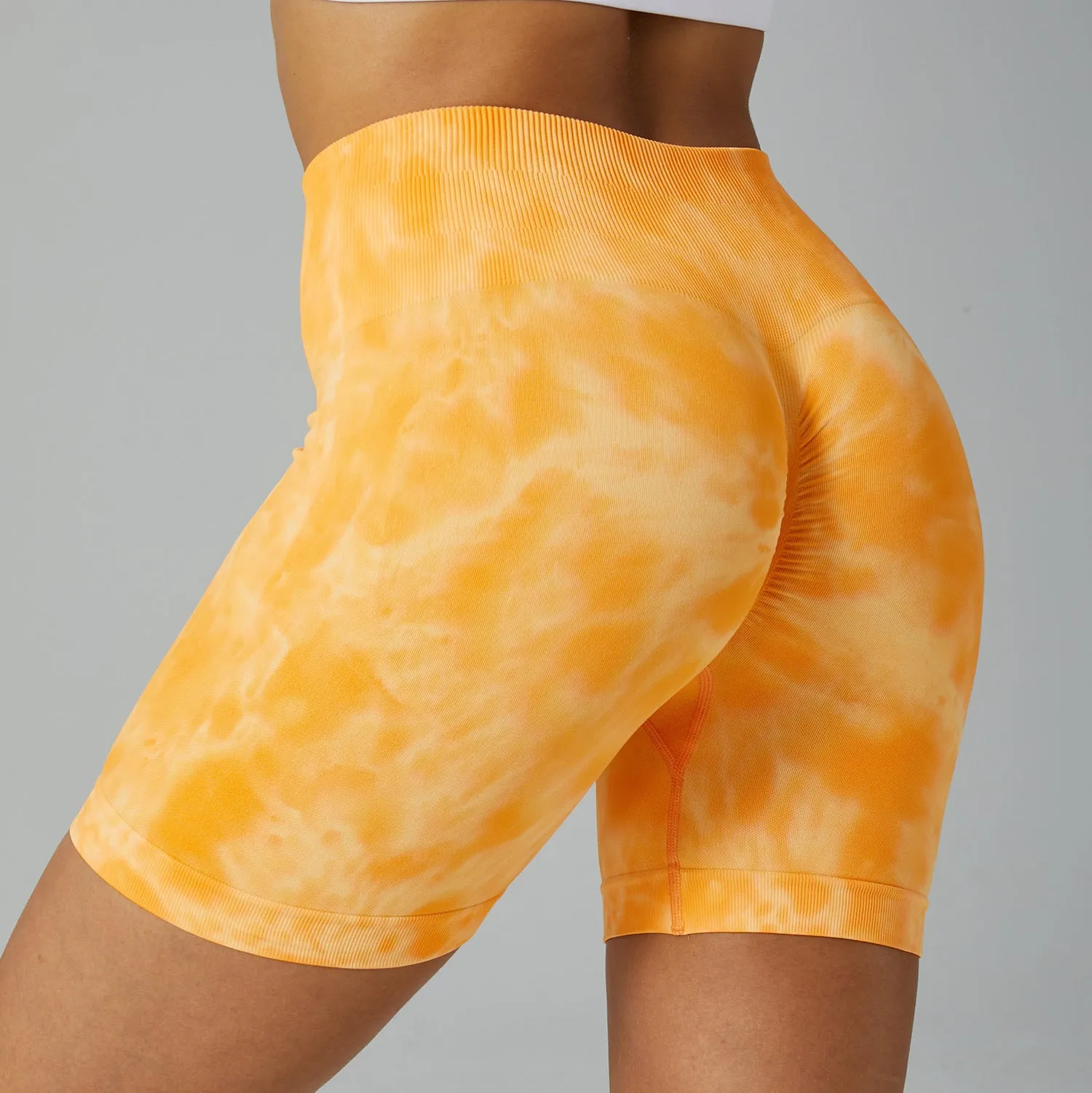 TikTok  Leggings Women's high-waisted skinny spilled dye fitness shorts Stretch hip lift yoga pants seamless breathable three-point sweatpants