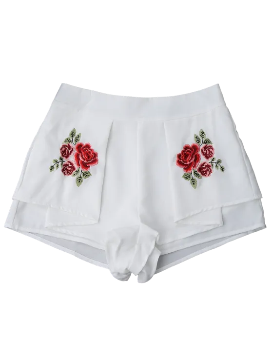 Trendy Layered Floral Embroidered Shorts