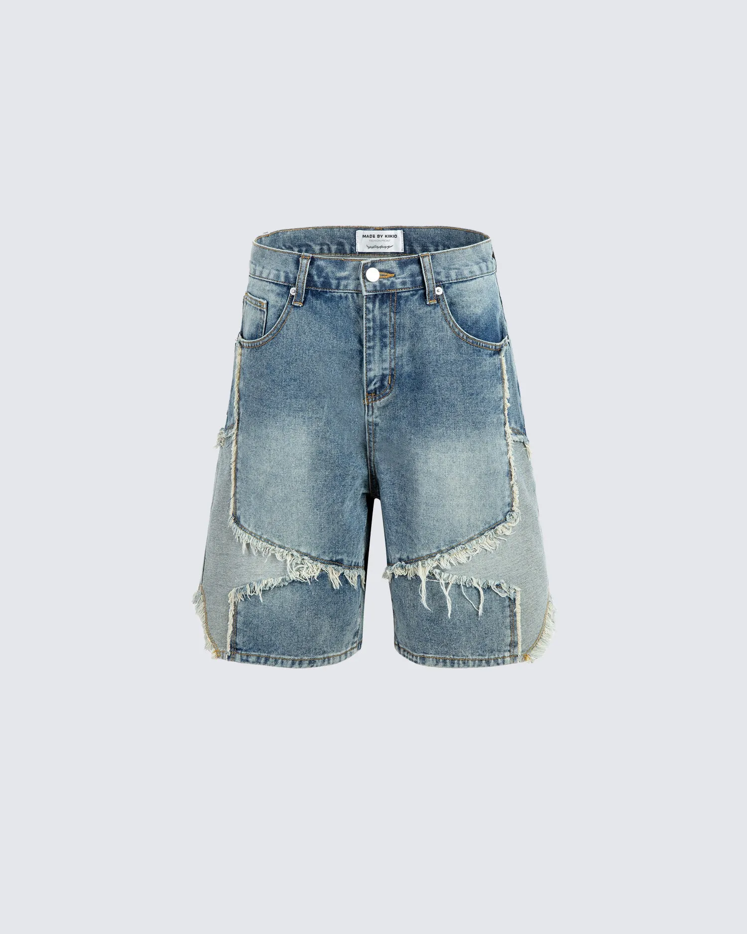 Trendy Patchwork Fringe Denim Shorts
