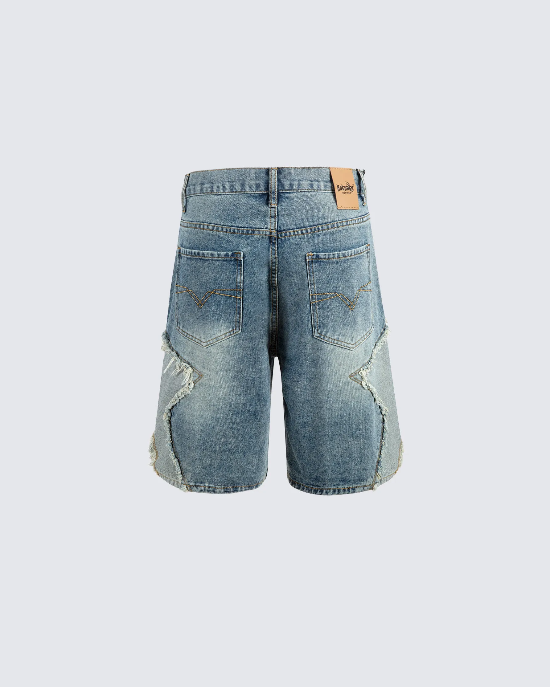 Trendy Patchwork Fringe Denim Shorts