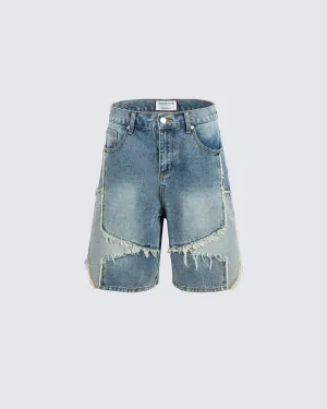 Trendy Patchwork Fringe Denim Shorts