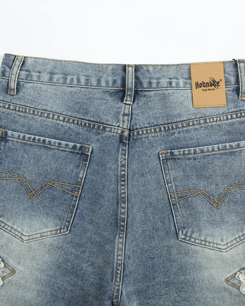 Trendy Patchwork Fringe Denim Shorts