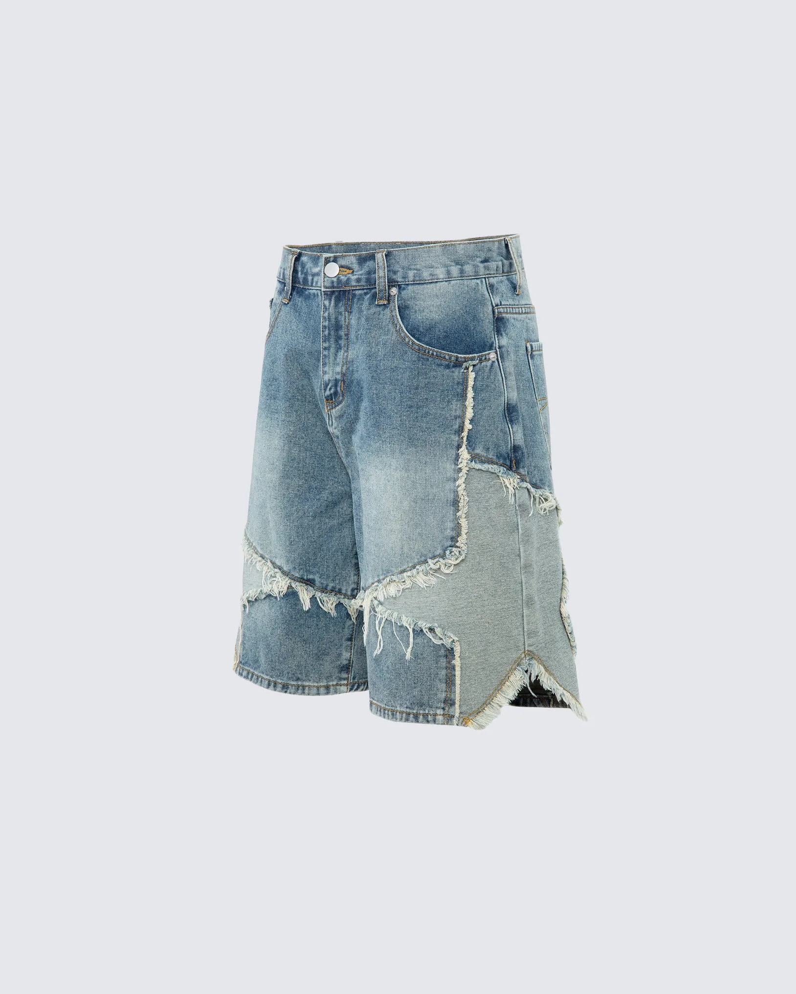 Trendy Patchwork Fringe Denim Shorts