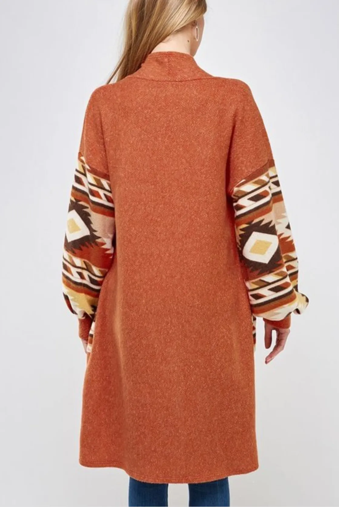 Tribal Accent Print Bubble Sleeve Cardigan