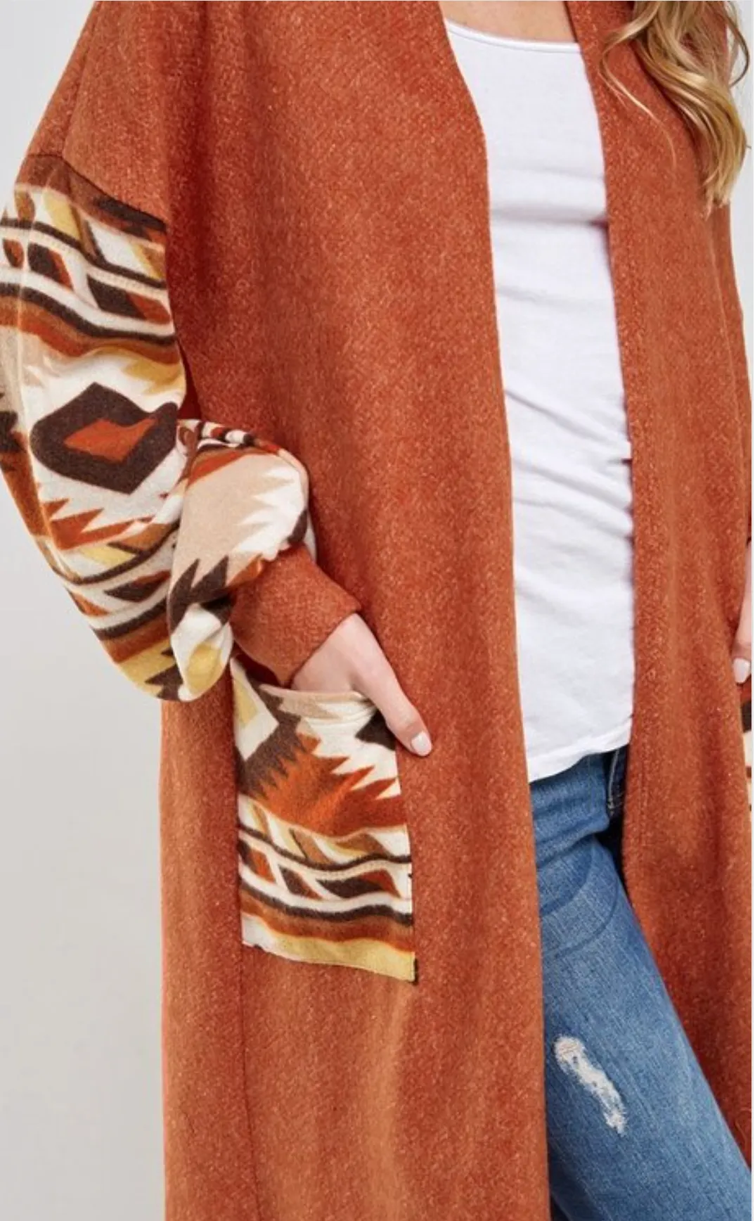 Tribal Accent Print Bubble Sleeve Cardigan