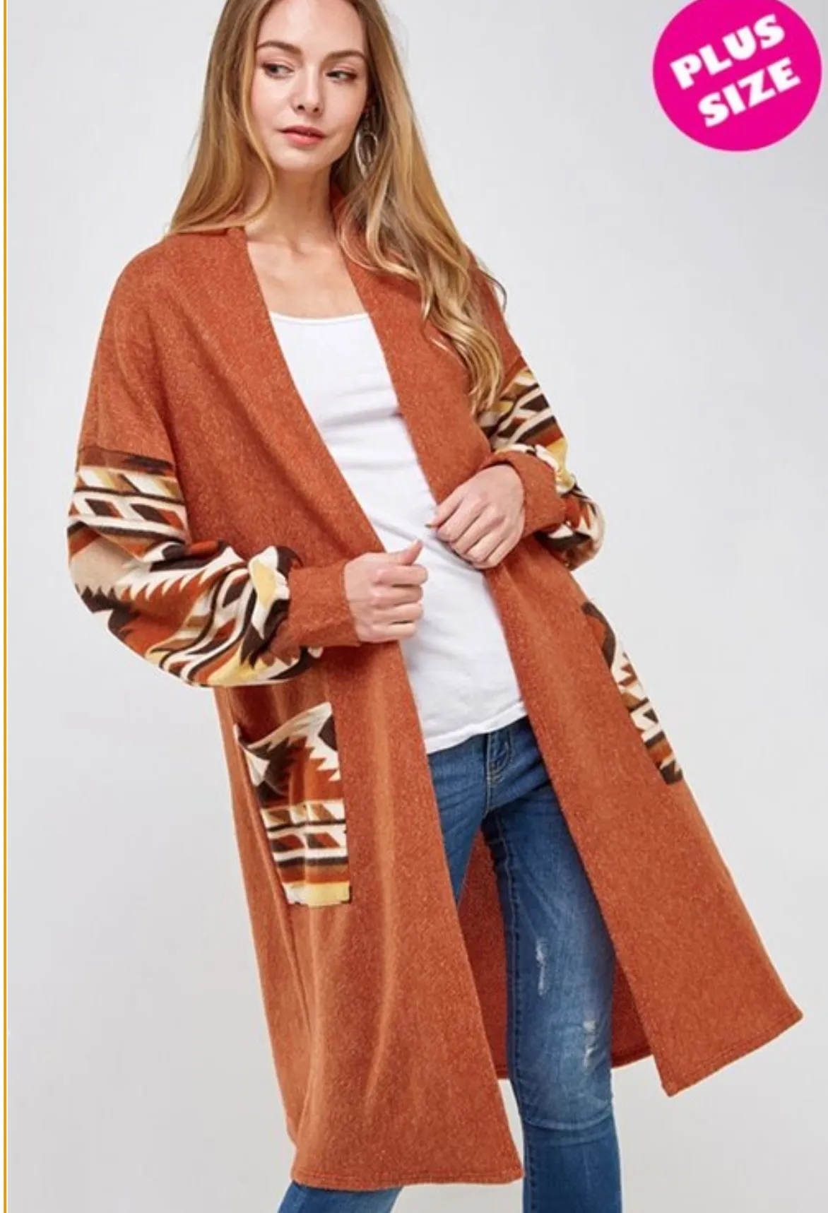 Tribal Accent Print Bubble Sleeve Cardigan