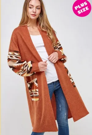 Tribal Accent Print Bubble Sleeve Cardigan