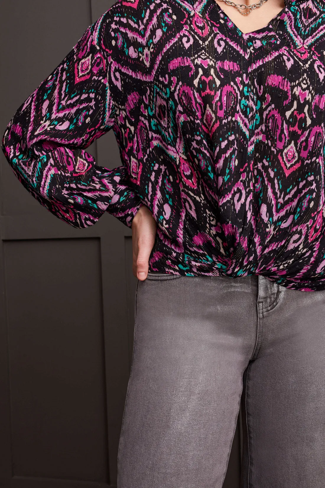 Tribal Miley Faux Knot Blouse - Bright Violet
