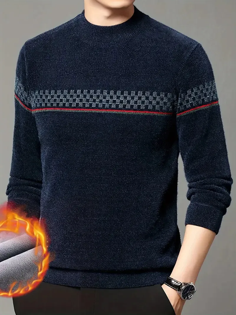 Warm fleecegevoerd gestreept sweatshirt met ronde hals