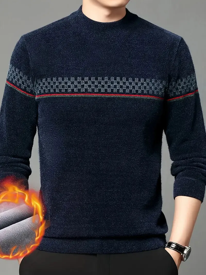 Warm fleecegevoerd gestreept sweatshirt met ronde hals