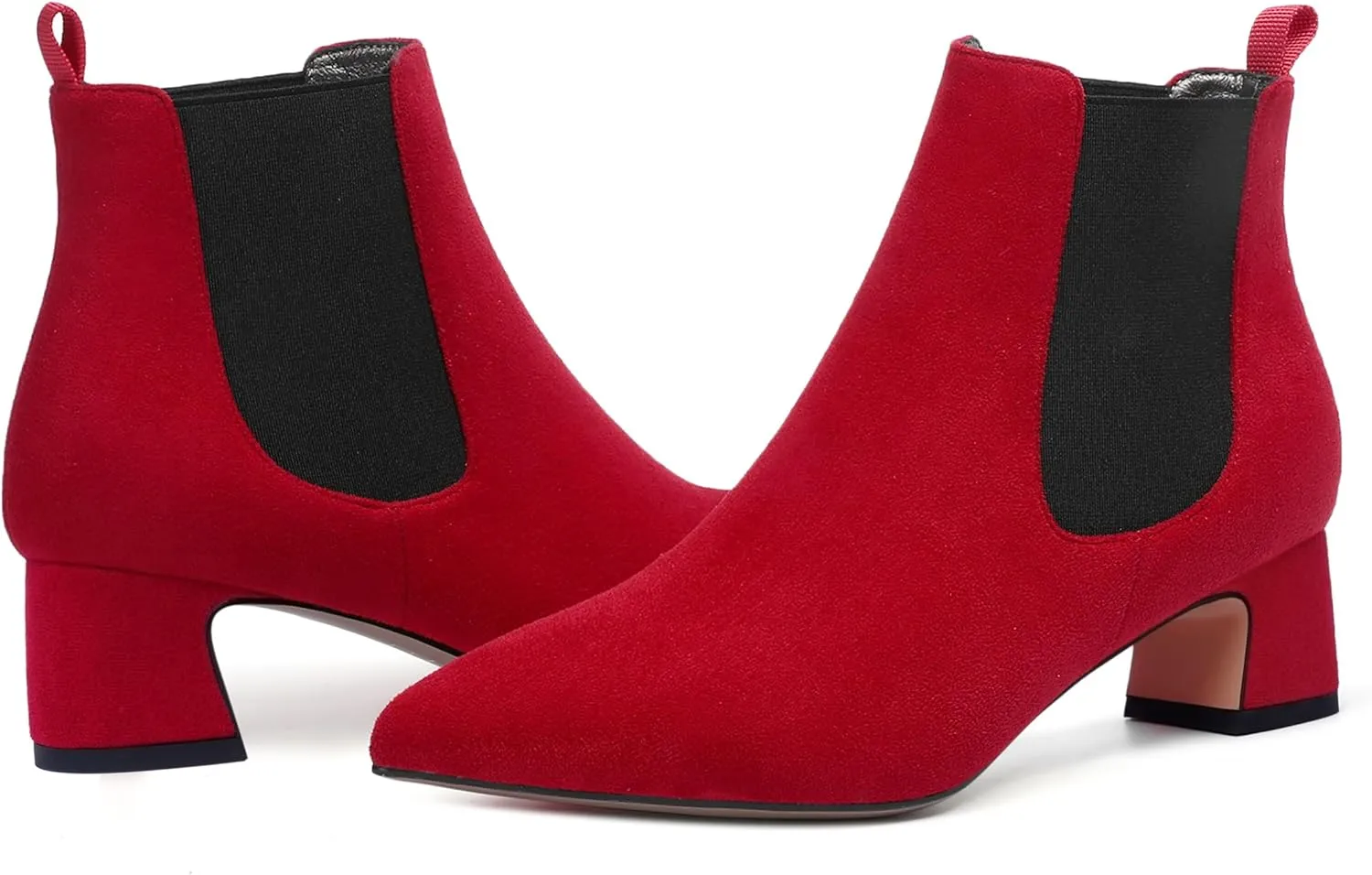 WAYDERNS Womens Suede Solid Dress Pointed Toe Bungee Evening Chunky Low Heel Ankle High Boots 2 Inch