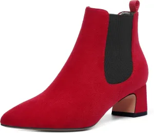 WAYDERNS Womens Suede Solid Dress Pointed Toe Bungee Evening Chunky Low Heel Ankle High Boots 2 Inch