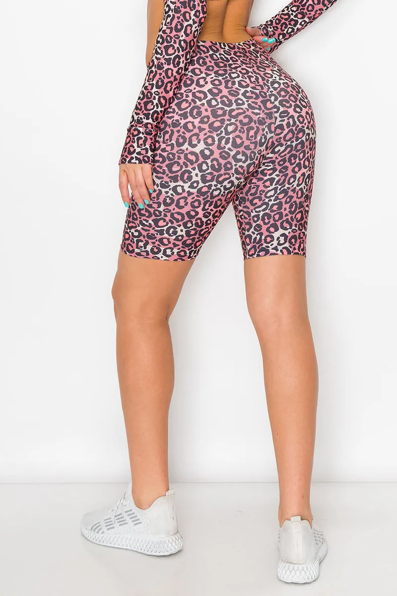 Wild Leopard Print Biker Shorts