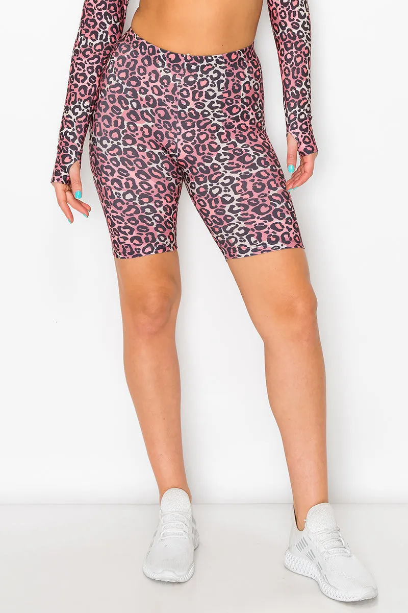 Wild Leopard Print Biker Shorts