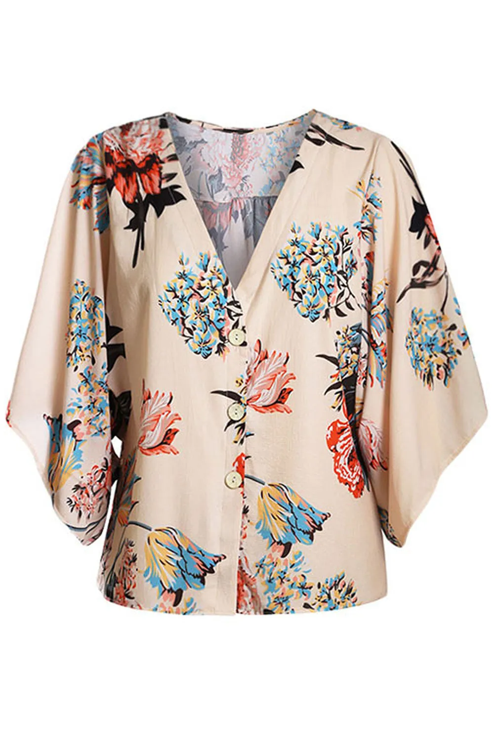 Women Floral Printed V-Neck Stylish Loose Button Closure Shirt - WSB82210