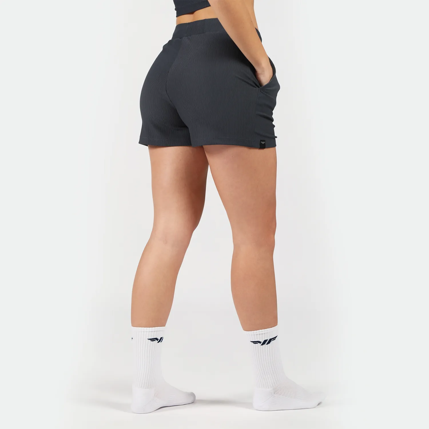 WOMEN-GO BEYOND RIBBED SHORTS (SEA-BLUE)