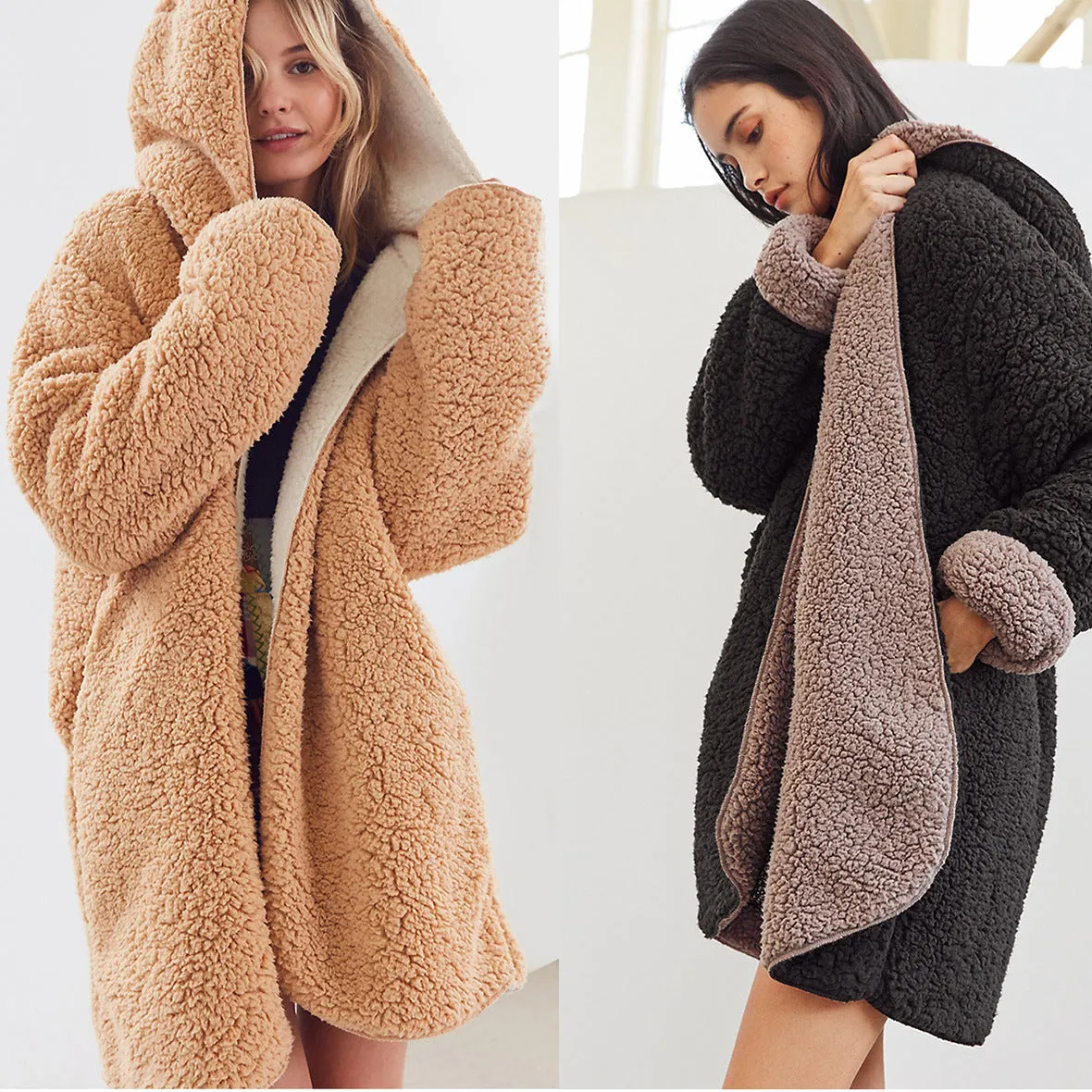Women's autumn and winter velvet double-sided warm coat