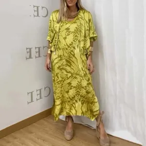 Womens Fall Fashion Casual Printed Dress Two-Piece Set