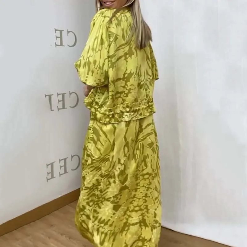 Womens Fall Fashion Casual Printed Dress Two-Piece Set
