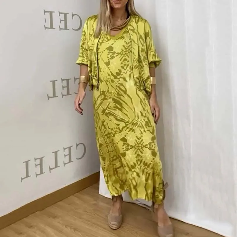 Womens Fall Fashion Casual Printed Dress Two-Piece Set