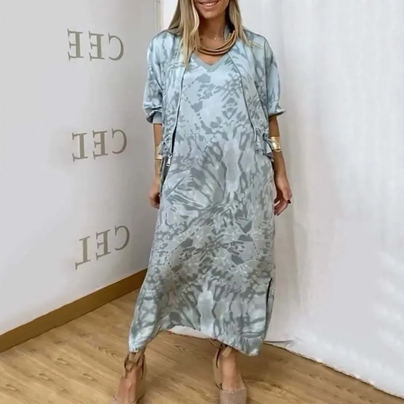 Womens Fall Fashion Casual Printed Dress Two-Piece Set