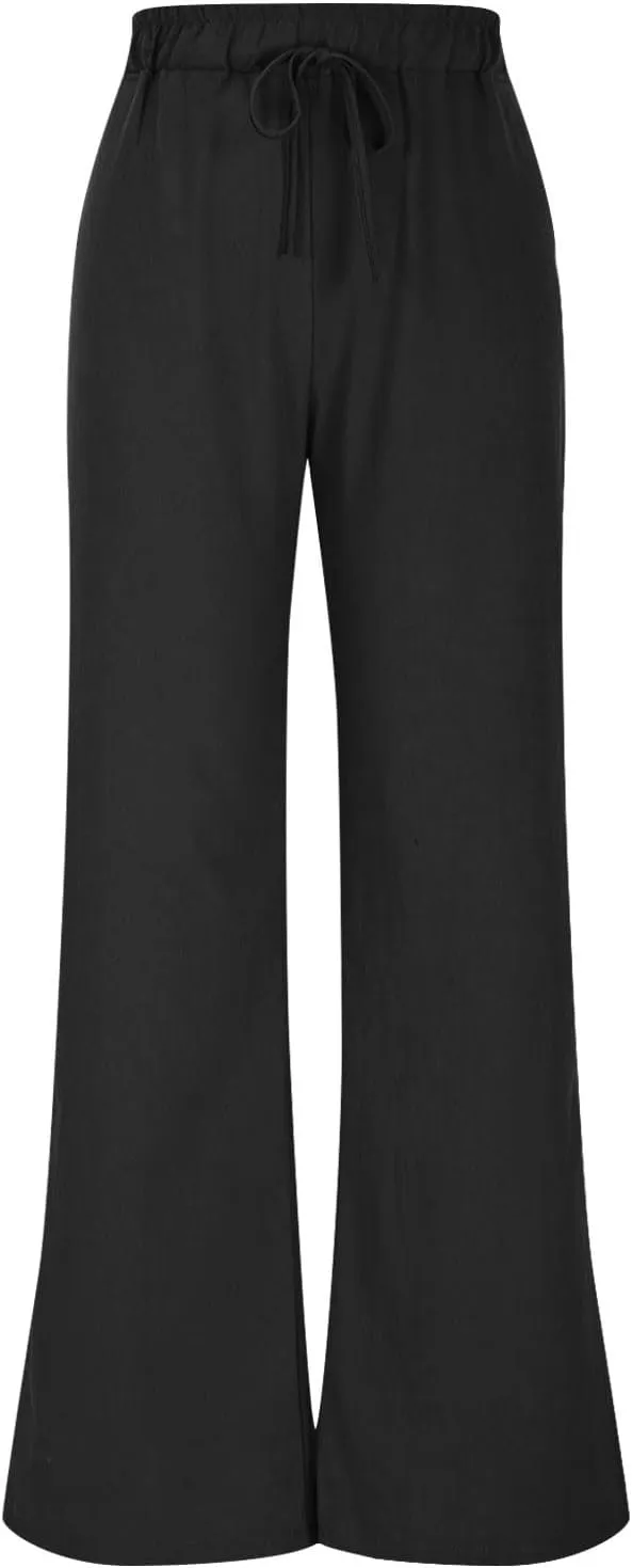 Women's Linen Pants with Pockets Summer 2025 Wide Leg High Waisted Trousers Breathable Lightweight Casual Pants