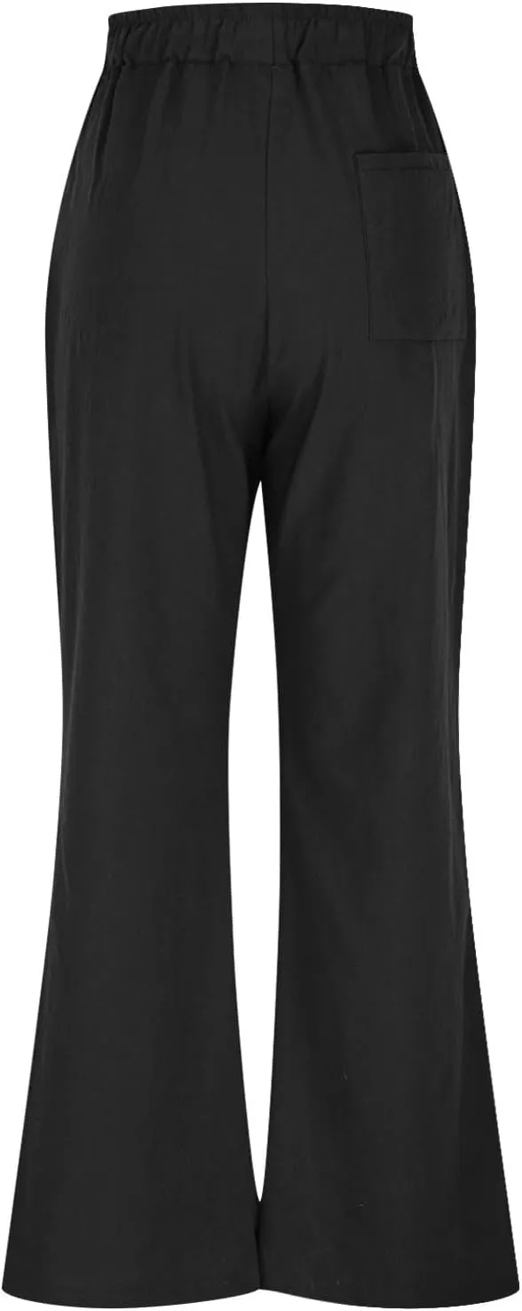 Women's Linen Pants with Pockets Summer 2025 Wide Leg High Waisted Trousers Breathable Lightweight Casual Pants