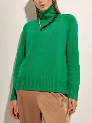 Women's Solid Turtleneck Sweater with Raglan Sleeves