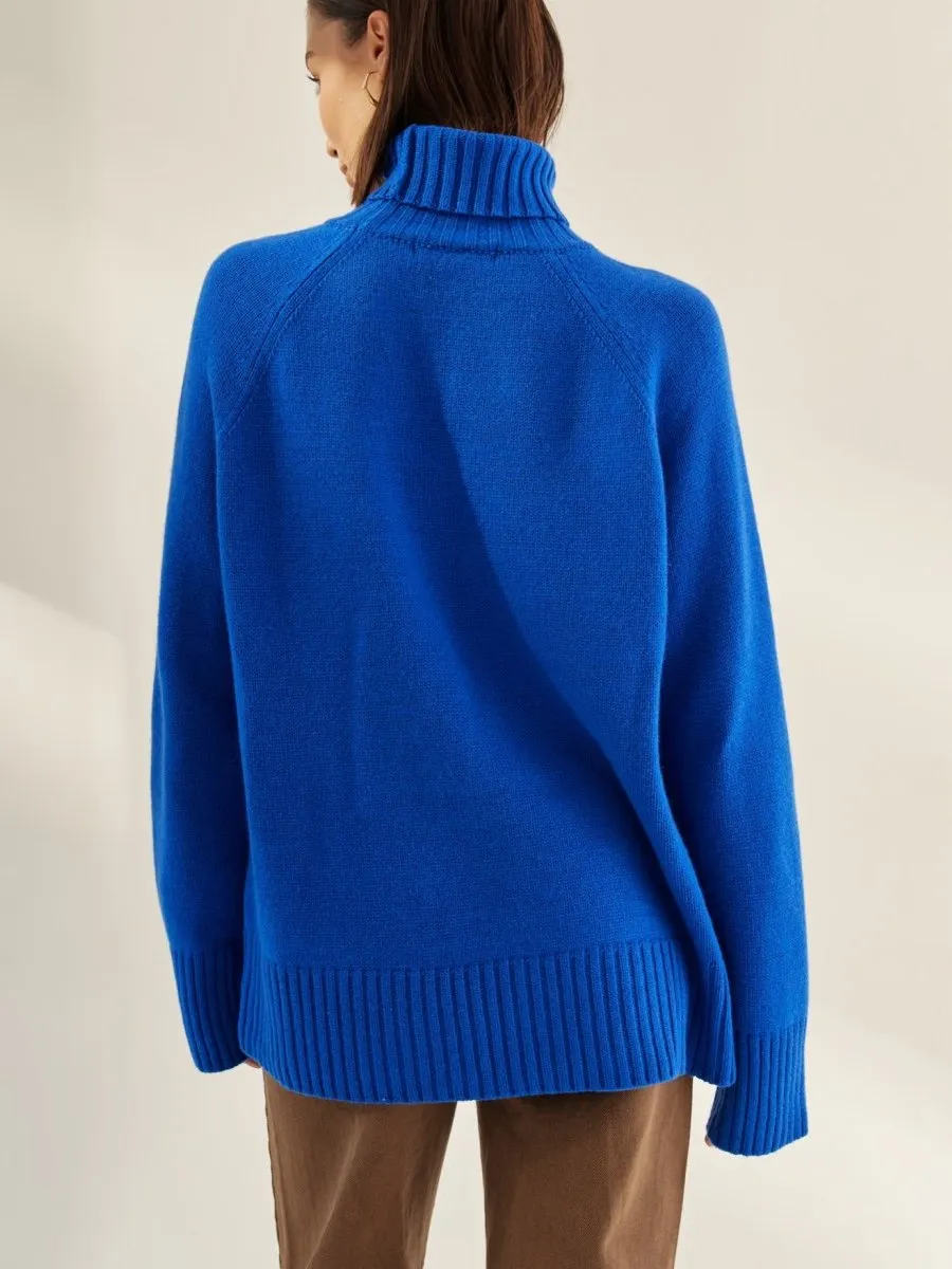 Women's Solid Turtleneck Sweater with Raglan Sleeves