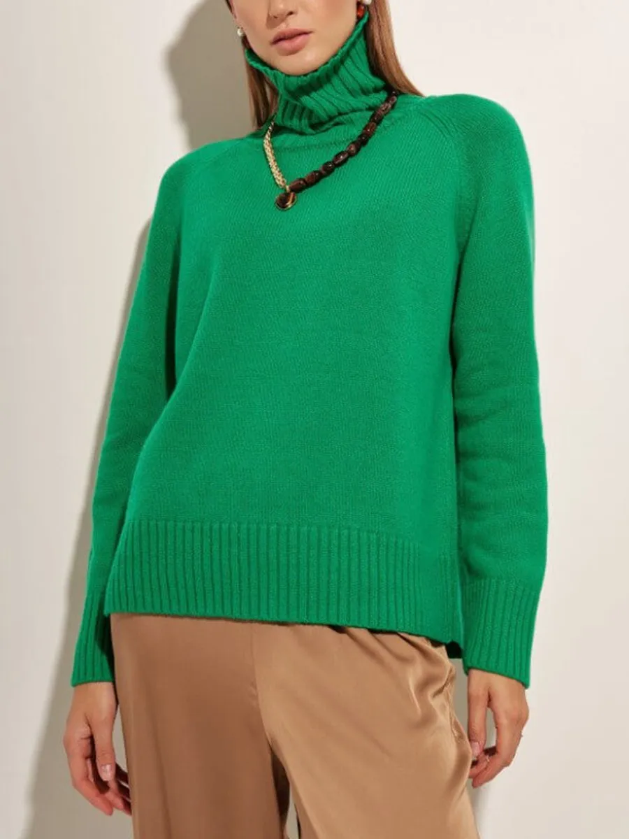 Women's Solid Turtleneck Sweater with Raglan Sleeves