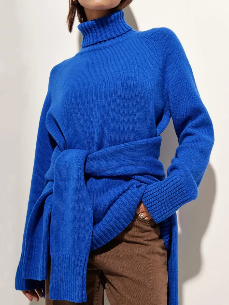 Women's Solid Turtleneck Sweater with Raglan Sleeves