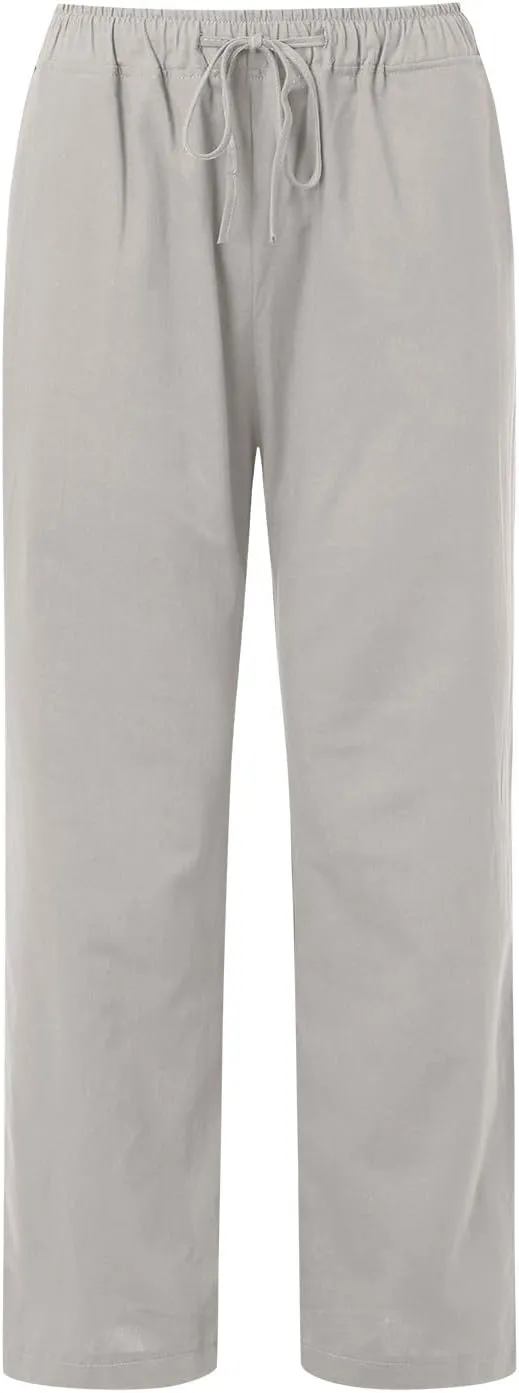 Womens Wide Leg Linen Pants Beach Casual High Waisted Palazzo Pant Comfy Ruched Trouser with Pocket