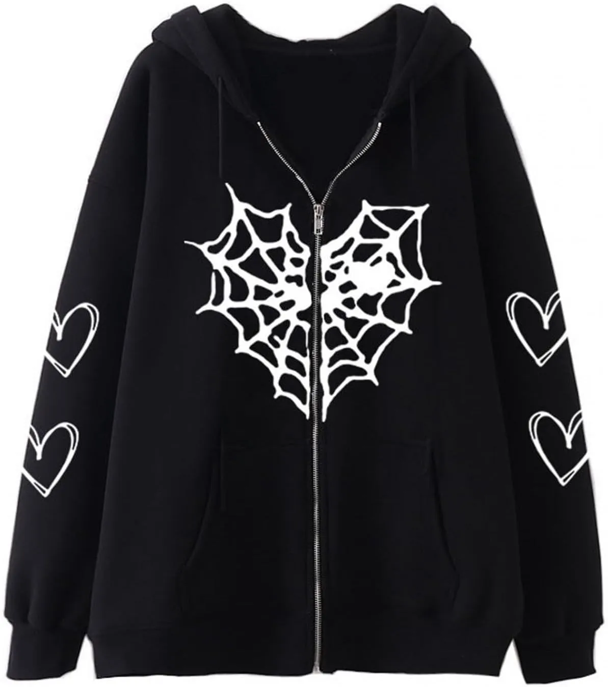 Y2K Hoodies for Women Full Zip Up Print Graphic Oversized Pockets Hooded Jacket 90s Long Sleeve Sweatshirt Cyber Casual Goth
