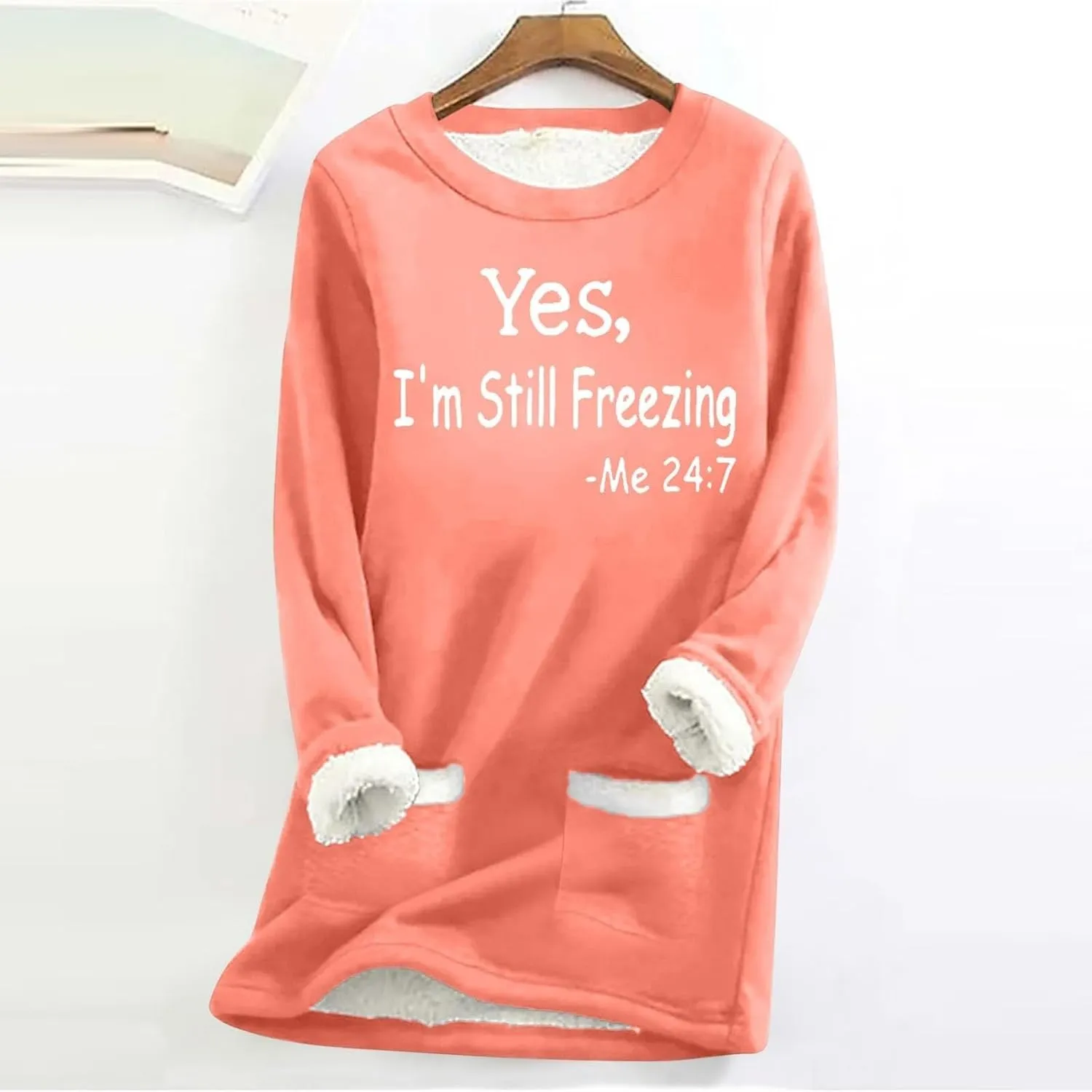 Yes,I'm Still -Me 24:7 Sherpa Lined Sweatshirt Women Fuzzy Fleece Thermal Outerwear Letter Print Pullover
