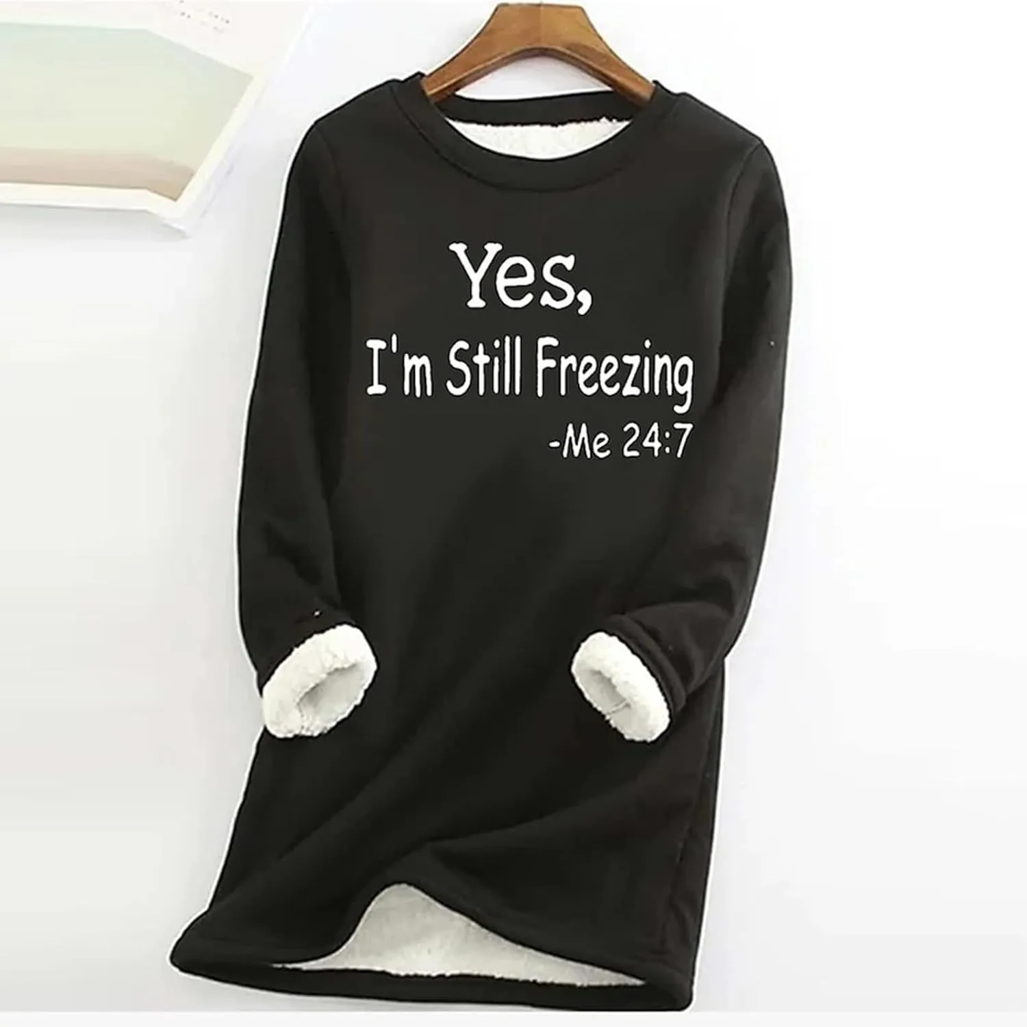 Yes,I'm Still -Me 24:7 Sherpa Lined Sweatshirt Women Fuzzy Fleece Thermal Outerwear Letter Print Pullover